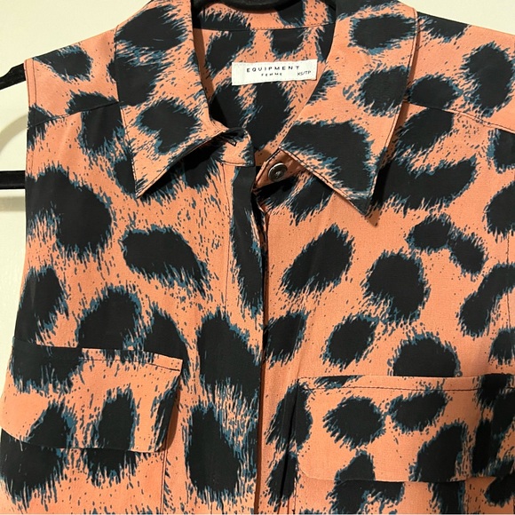 Equipment Animal Print Silk Button Down Shirt Dress Sleeveless Tegan Midi Sz XS - Picture 2 of 7